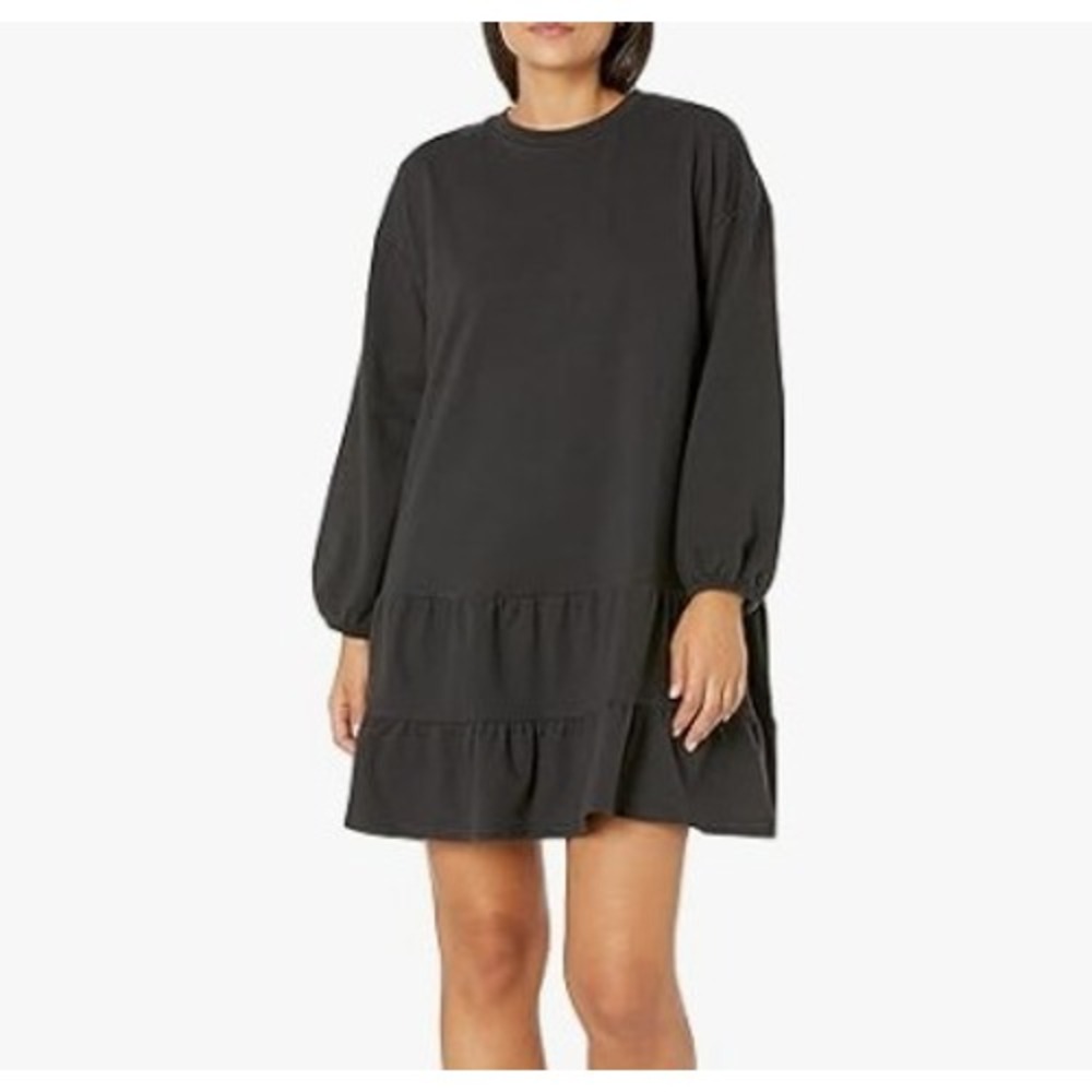 NWt Mud Pie Kristy Sweatshirt Dress‎ Black Size M Long Sleeve Tiered Ruffle